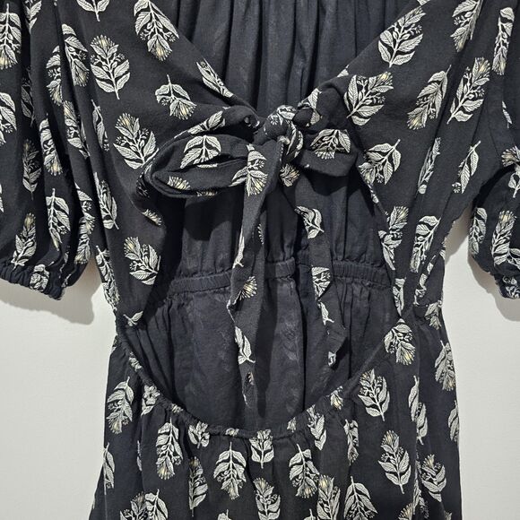 Old Navy - Dress Puff-Sleeve Printed Tie-Back Mini Swing - Size M - Black - Picture 9 of 11